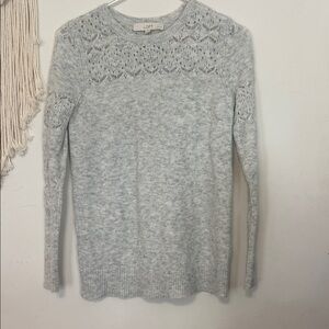 LOFT Heather Gray Lace Yoke Pullover Sweater